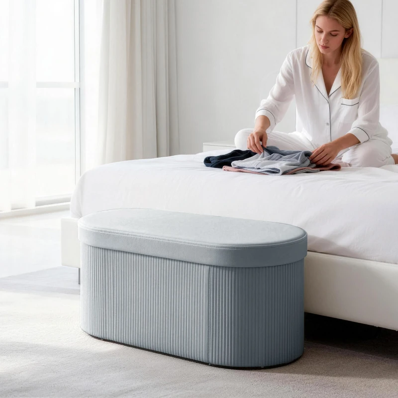 HOMCOM Pouf Contenitore Pieghevole 72 L Rivestito in Velluto 76x38x35 cm Grigio Scuro