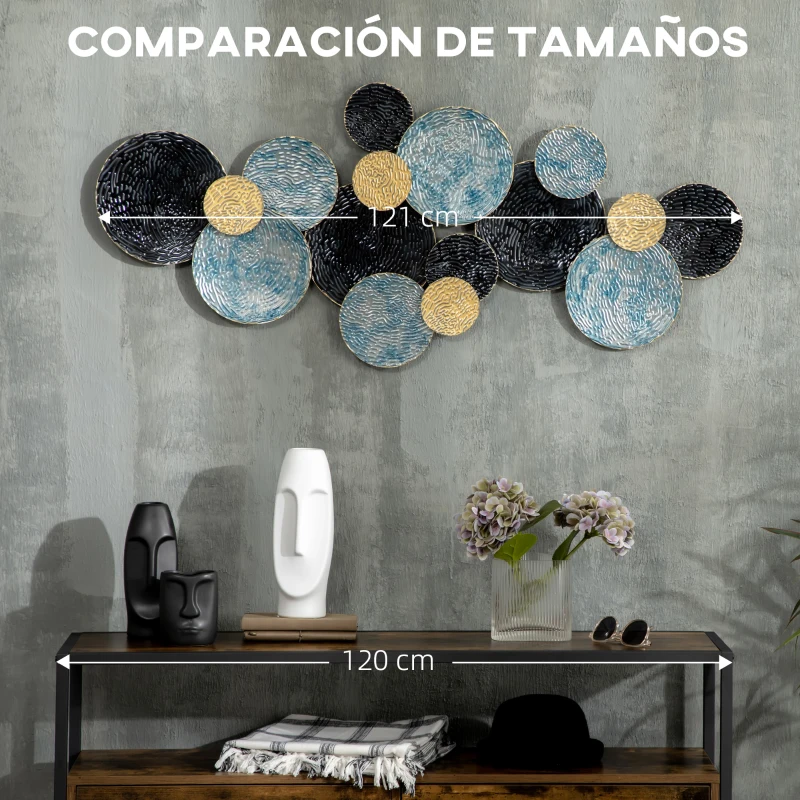 HOMCOM 3D Arte de Pared Metálico Adornos Modernos Redondos para Colgar Decoración para Salón Dormitorio Multicolor