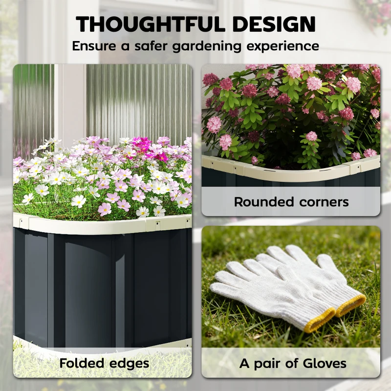 Outsunny Galvanised Raised Garden Bed, 5 x 2 x 1 ft Metal Planter with Gloves and Folded Edging, Dark Grey