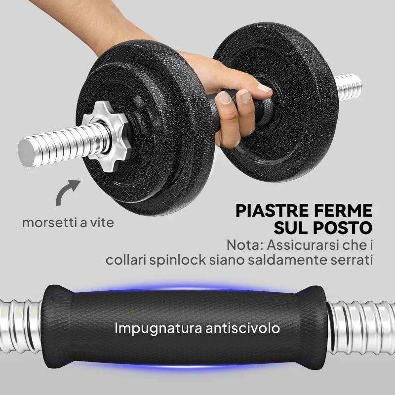 SPORTNOW Set Pesi e Bilanciere da 20kg con Impugnature Antiscivolo, 8 Dischi Pesi, Barra Bilanciere e 2 Barre Manubri in Acciaio