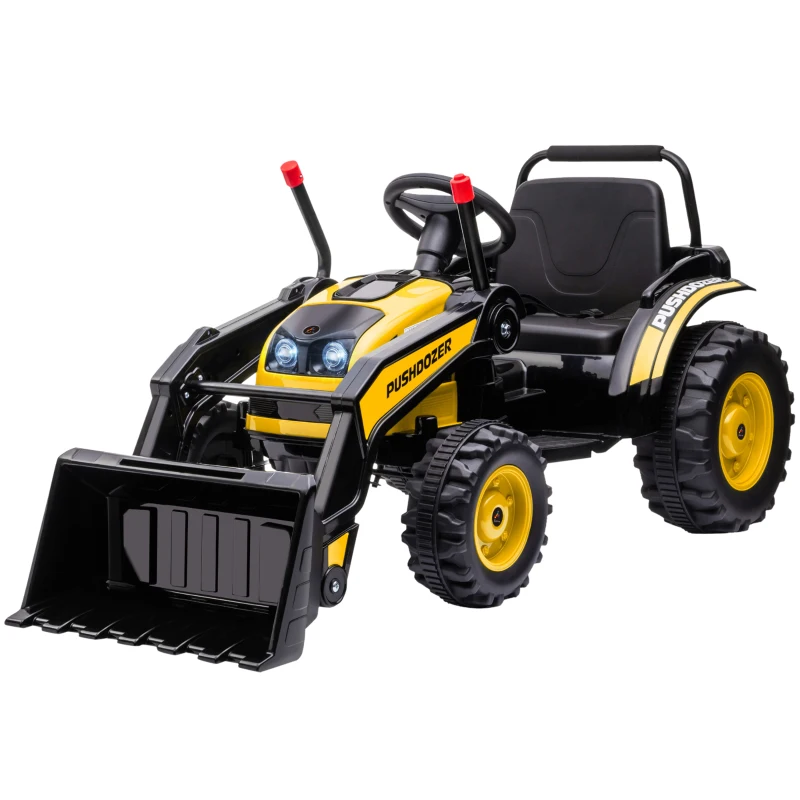 HOMCOM Tractor Excavadora Eléctrico para Niños de +3 Años Vehículo Infantil con Batería 6V Pala Música y Luces Velocidad de 2 Niveles 132x62x65 cm Negro y Amarillo