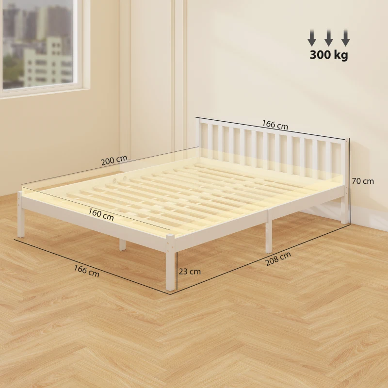 HOMCOM Telaio letto in legno massiccio 160x200 cm con testiera e doghe