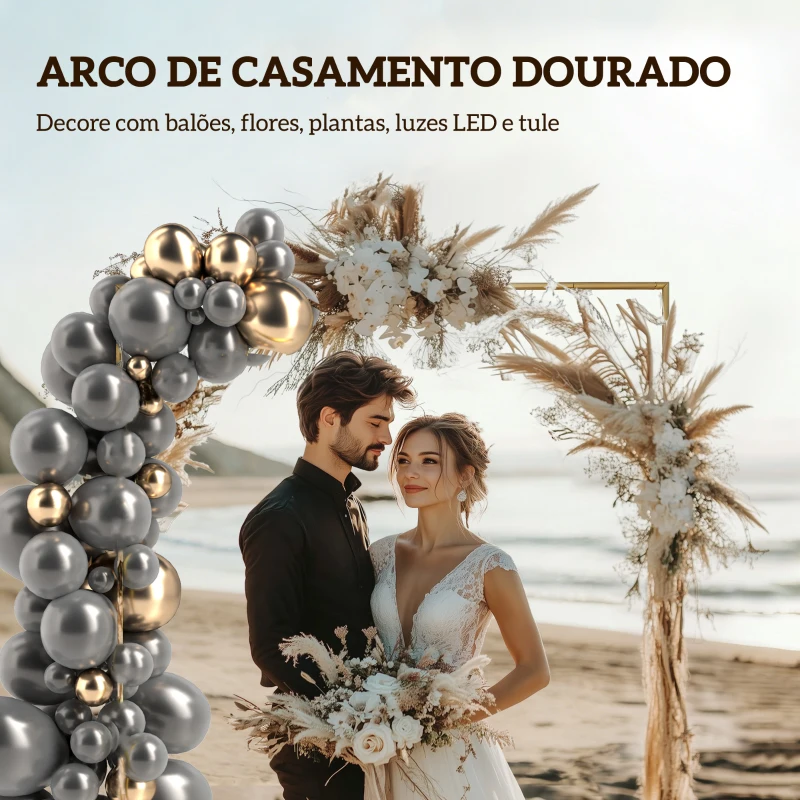 Outsunny Arco de Jardim para Rosas em Metal Arco de Casamento Resistente às Intempéries para Decoração de Pátio 200x40x200 cm Dourado