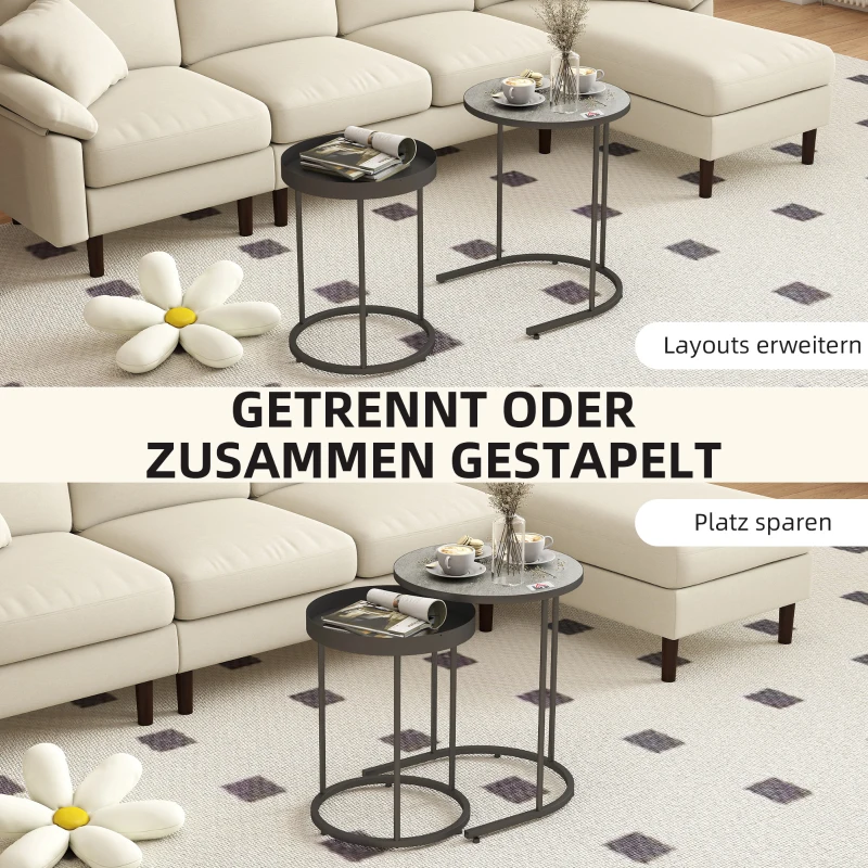 HOMCOM 2er-Set Wohnzimmertische, ineinander verschiebbar, Tablett-Design, Metall, Grau