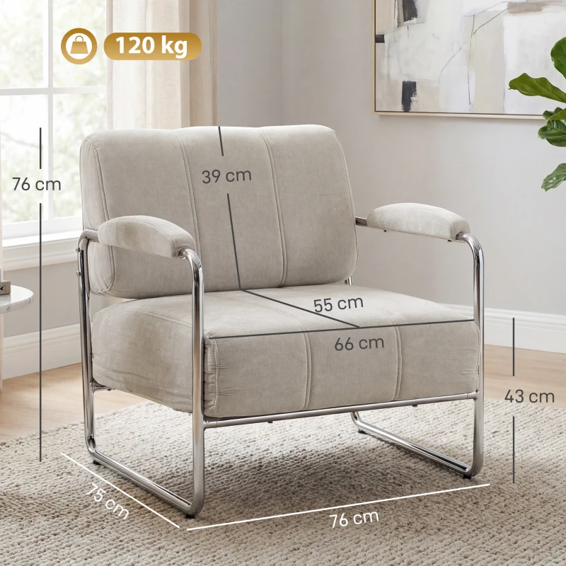 HOMCOM Fauteuil de salon Fauteuil de chambre Rembourrage épais en chenille Beige