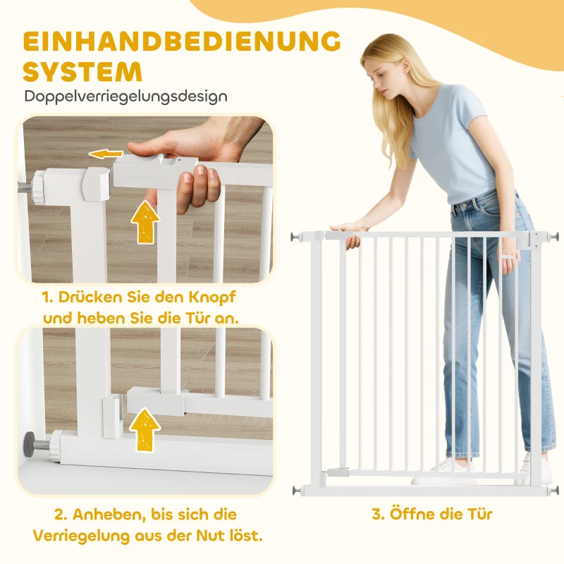 PawHut Treppenschutzgitter Absperrgitter ohne Bohren mit automatische Schließung für Kinder Küche Treppe 76-80 x 76 cm Weiß