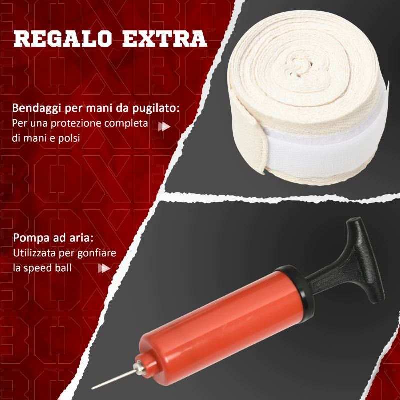 SPORTNOW Sacco Boxe da Terra con Barra Girevole, Speedball e Colpitore, in Acciaio, HDPE e PU, 80.5x48x163-205 cm