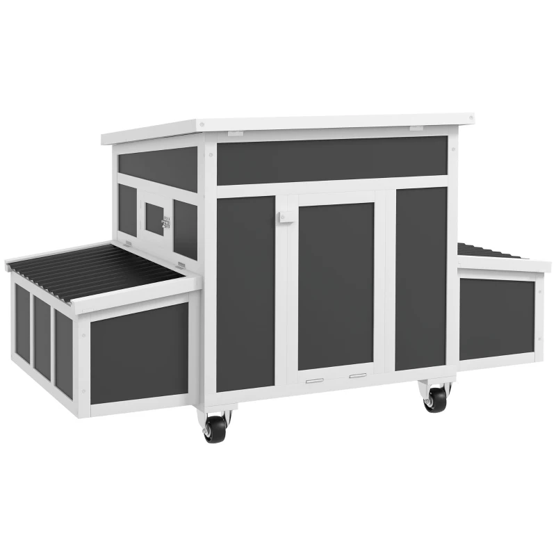 PawHut Poulailler en Bois pour 1-6 Poules avec 2 Nichoirs pour Couvaison, Toit Ouvrant et Bac Extractible, Gris foncé