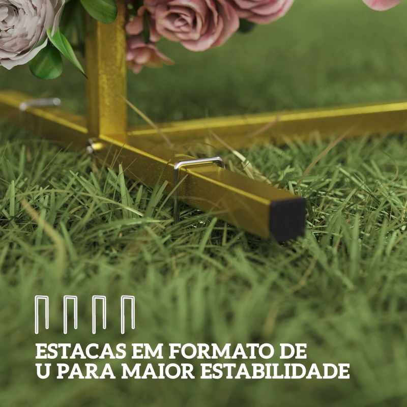 Outsunny Arco de Jardim para Rosas em Metal Arco de Casamento Resistente às Intempéries para Decoração de Pátio 200x40x200 cm Dourado