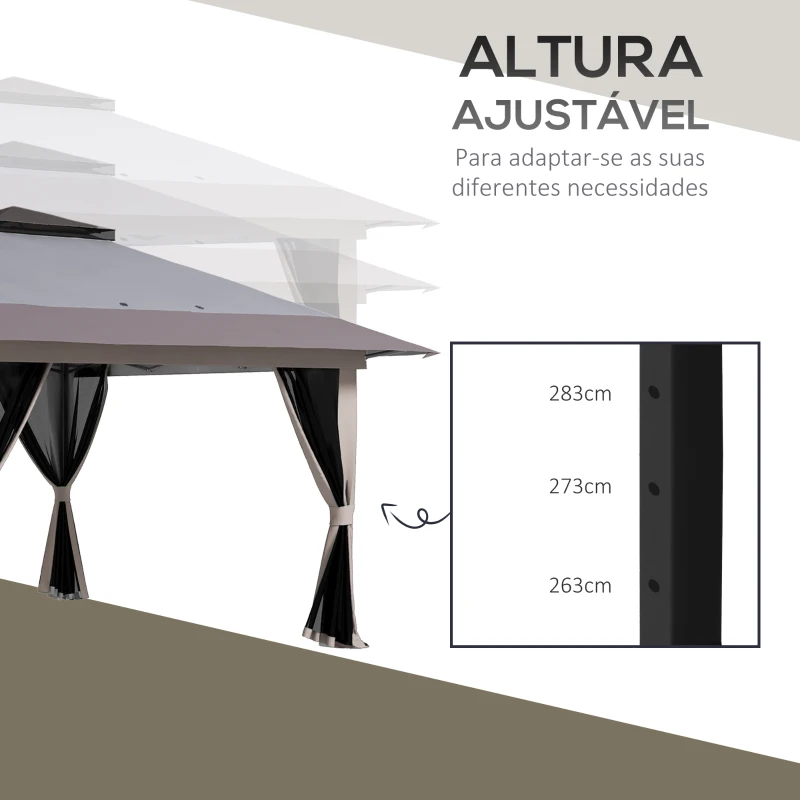 Outsunny Tenda Dobrável Pop-up com Altura Ajustável Proteção UV50+ Telhado Duplo e Redes Mosquiteiras 4x4x2,8 m Cinzento Claro