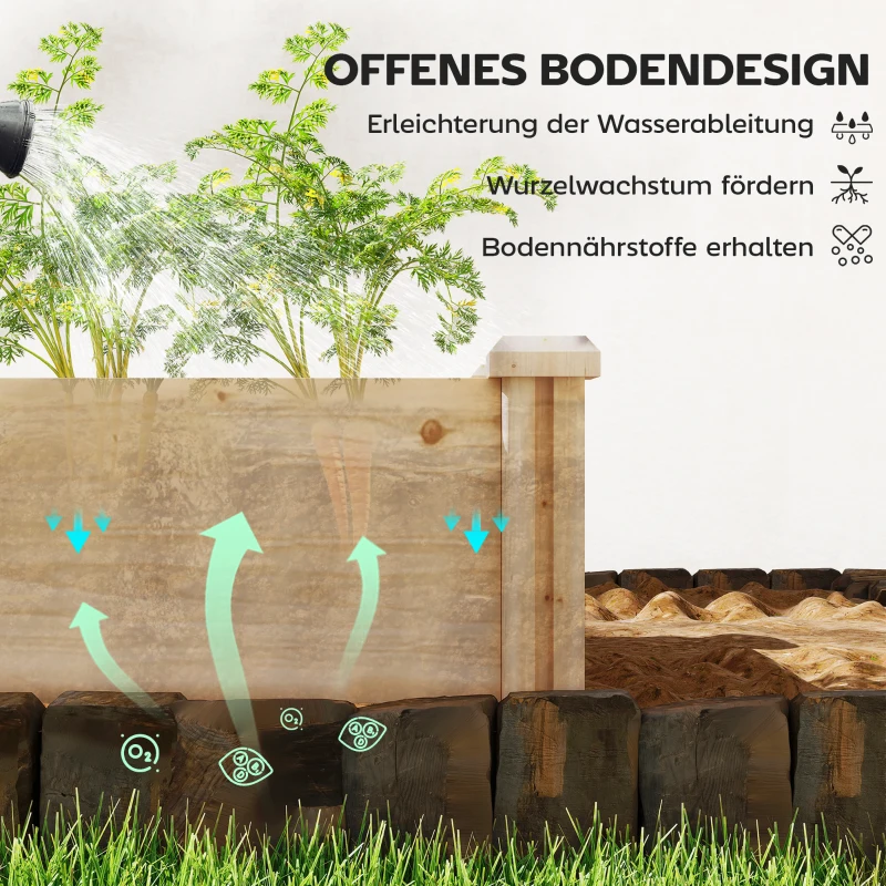 Outsunny Houten hoogbed, plantenbak met scheidingswand en open bodem, tuinbed 235 x 66 x 26 cm natuurlijk hout