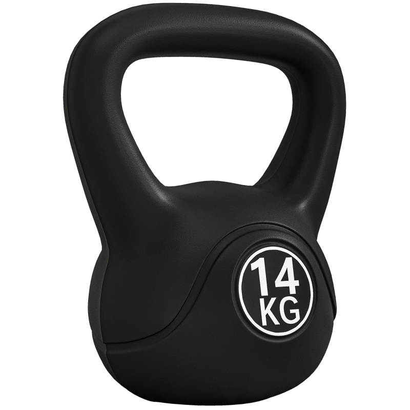 HOMCOM Pesa Rusa de 14 kg Kettlebell Relleno de Arena con Mango Ancho Antideslizante para Entrenamiento 26x18x32 cm Negro