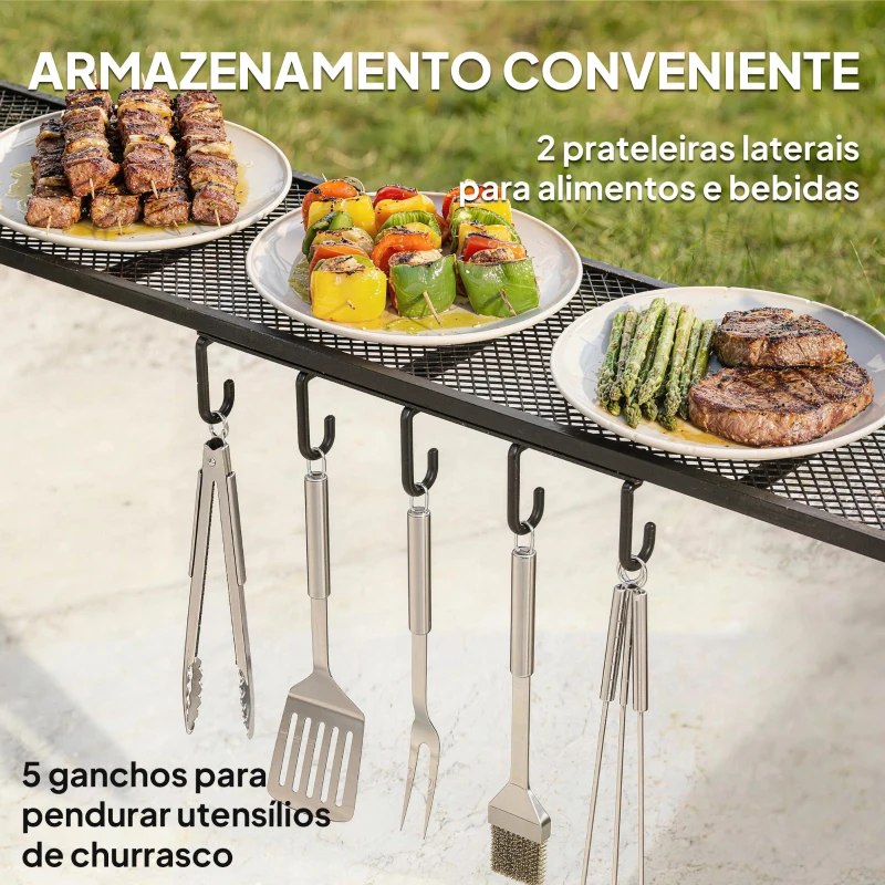 Outsunny Toldo para Jardim de 2,4 x 1,5 m com 2 Prateleiras Laterais e Ganchos, Cinzento Escuro