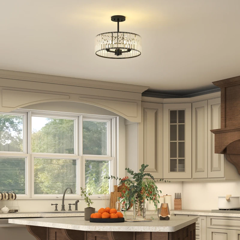 HOMCOM Crystal Ceiling Light, Semi Flush Mount Modern Crystal Chandelier Ceiling Light, E14 Base 3-Lights, Bulbs Not Included