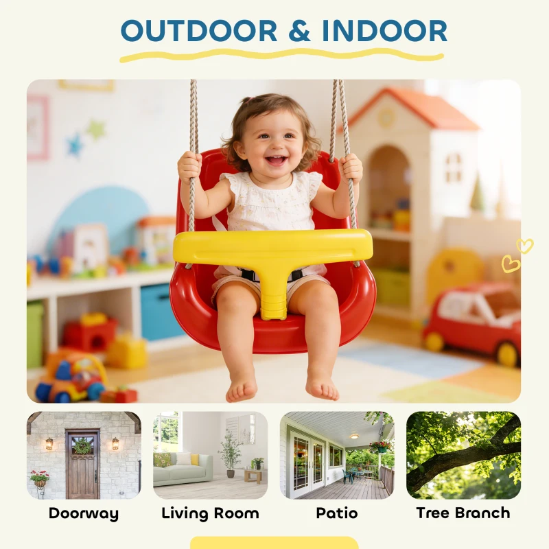 AIYAPLAY Babyschaukel verstellbar Mitwachsend Babysitz mit Rückenlehne, Sicherheitsgeländer, für Kinder von 9-36 Monaten, Rot