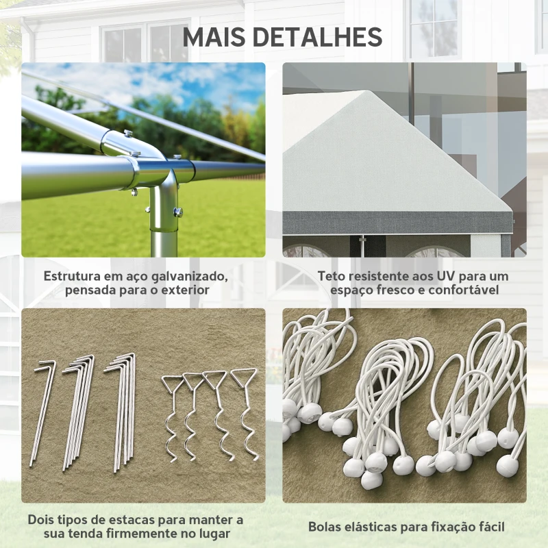 Outsunny Tenda para Festa 4x8 m Tenda de Jardim com Paredes Removíveis Portas e Janelas Anti-UV para Casamento e Eventos Cinzento