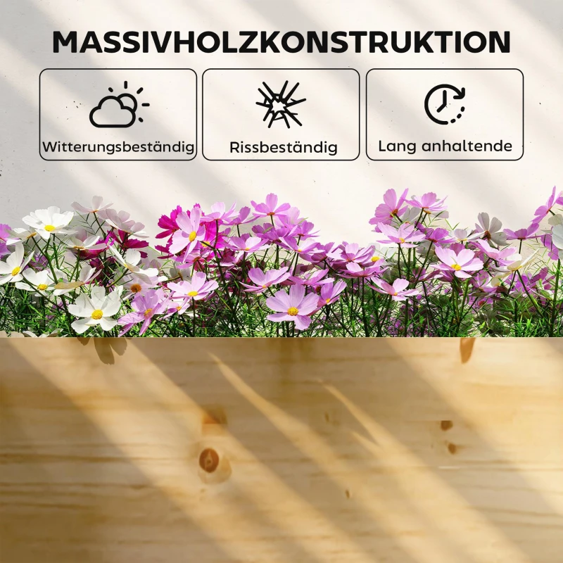 Outsunny Houten hoogbed, plantenbak met scheidingswand en open bodem, tuinbed 235 x 66 x 26 cm natuurlijk hout