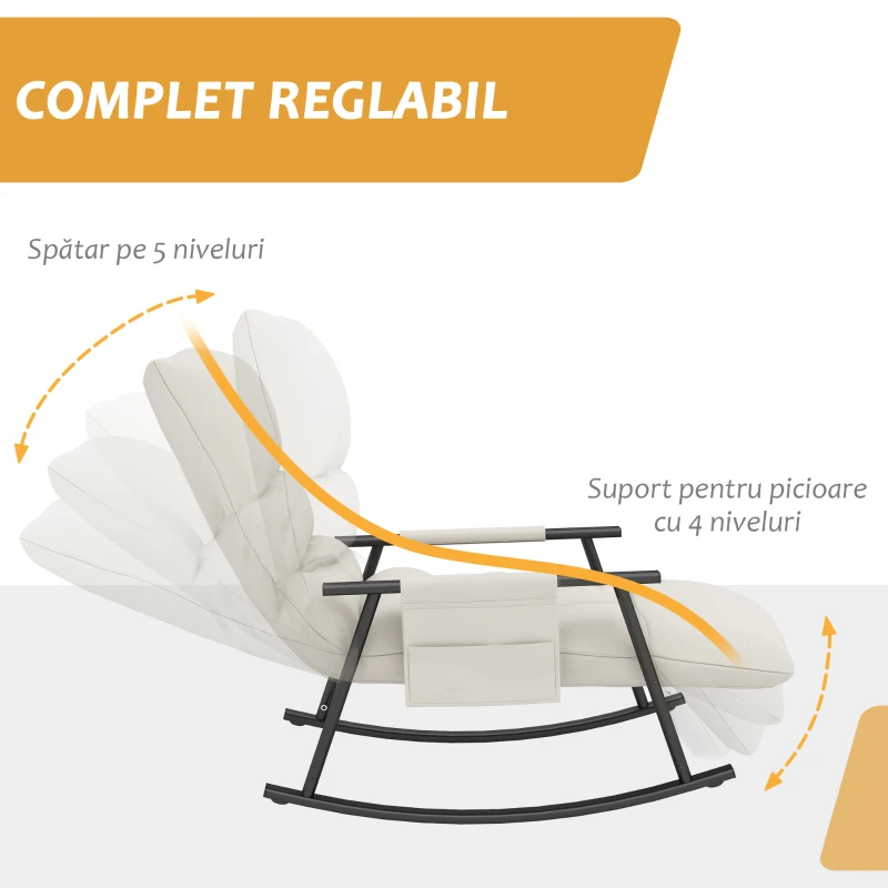 HOMCOM Fotoliu tapițat, fotoliu de alăptare, suport pentru picioare și spătar reglabile capacitate 120 kg 60 x 134 x 70 cm crem