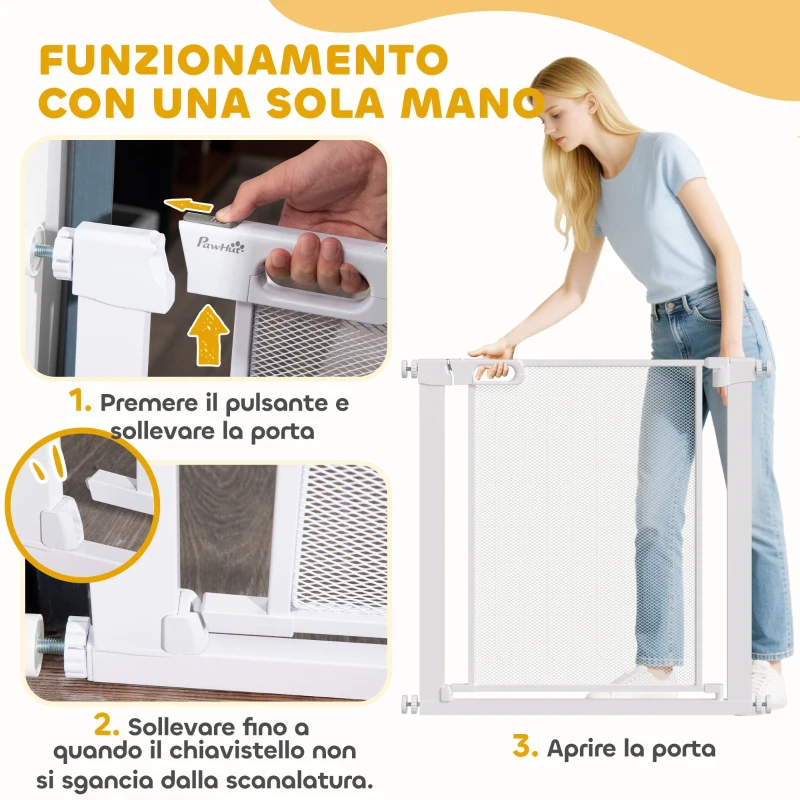 PawHut Cancellino per Cani Regolabile con Chiusura Automatica, Acciaio e ABS, 75-82x76 cm, Bianco