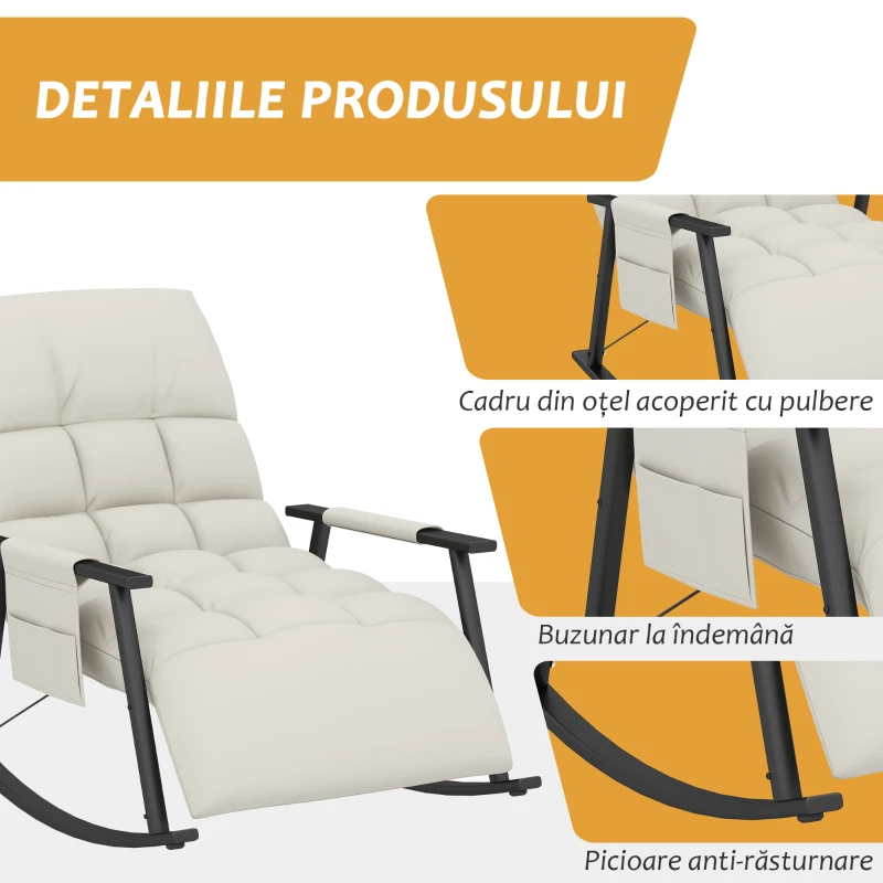 HOMCOM Fotoliu tapițat, fotoliu de alăptare, suport pentru picioare și spătar reglabile capacitate 120 kg 60 x 134 x 70 cm crem