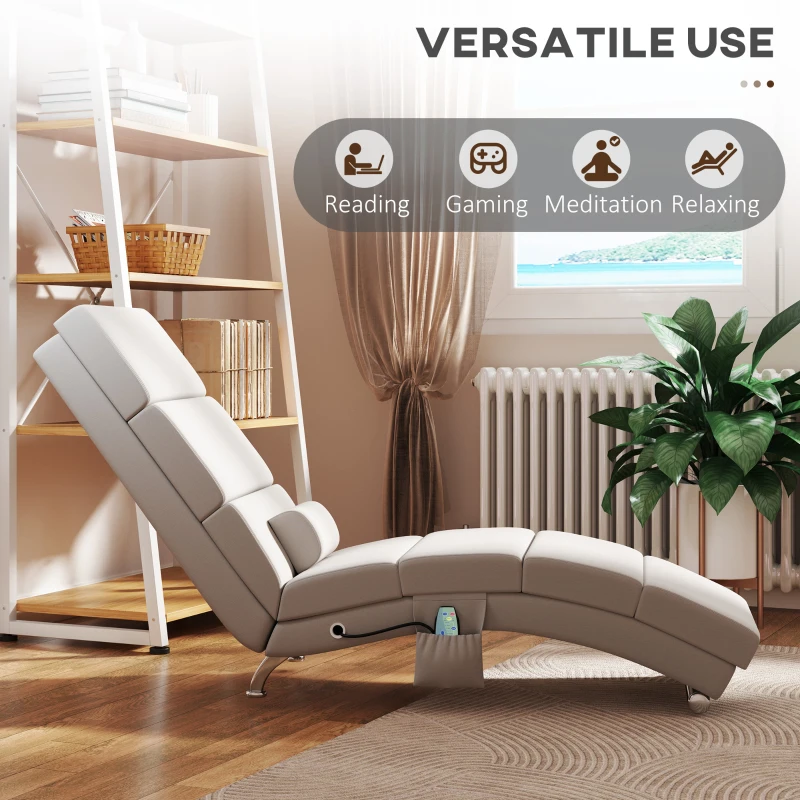 HOMCOM Relaxfauteuil Massagestoel met Verwarming Chaiselongue met Afstandsbediening en Kussen, Linnenlook, Creme
