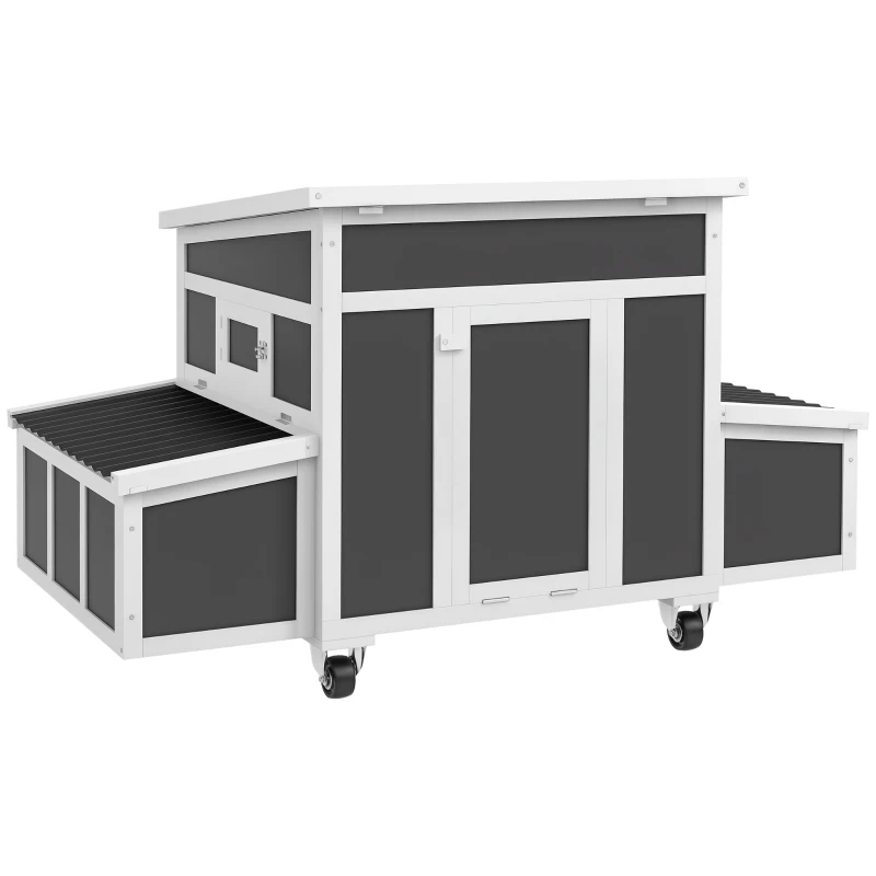 PawHut Poulailler en Bois pour 1-6 Poules avec 2 Nichoirs pour Couvaison, Toit Ouvrant et Bac Extractible, Gris foncé