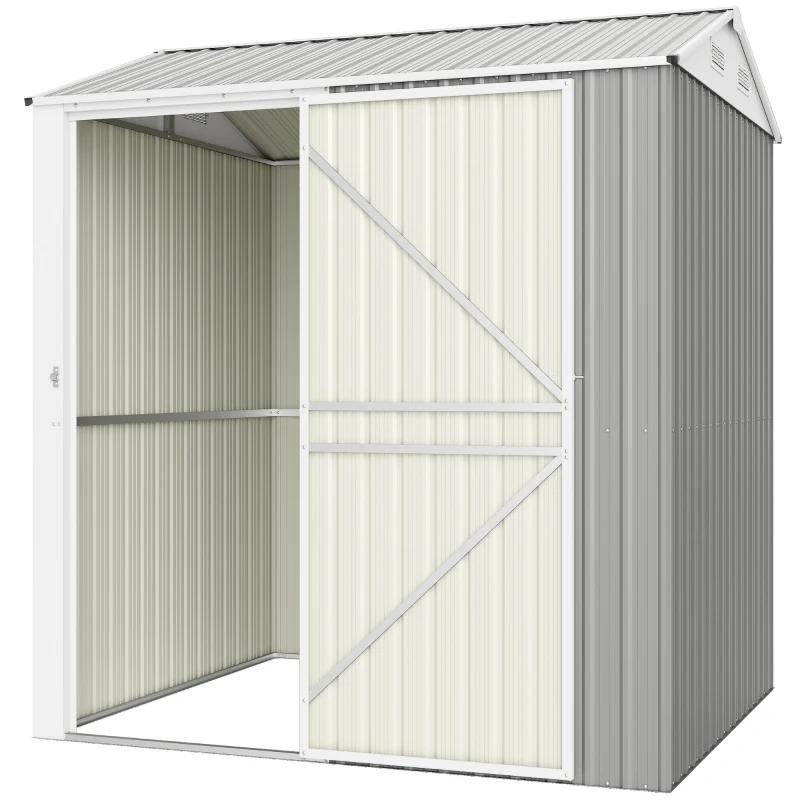 Outsunny Abrigo de Jardim Alto 3,51 m² em Aço Galvanizado com Ventilação, Abrigo de Jardim com Porta Trancável, Telhado Inclinado, Luvas, Abrigo para Ferramentas, 209x177x236 cm, Cinza Prata