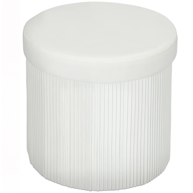 HOMCOM Pouf de rangement Banc de rangement pliable 35 L 38x38x38 cm Revêtement en velours Coffre de rangement rond Crème