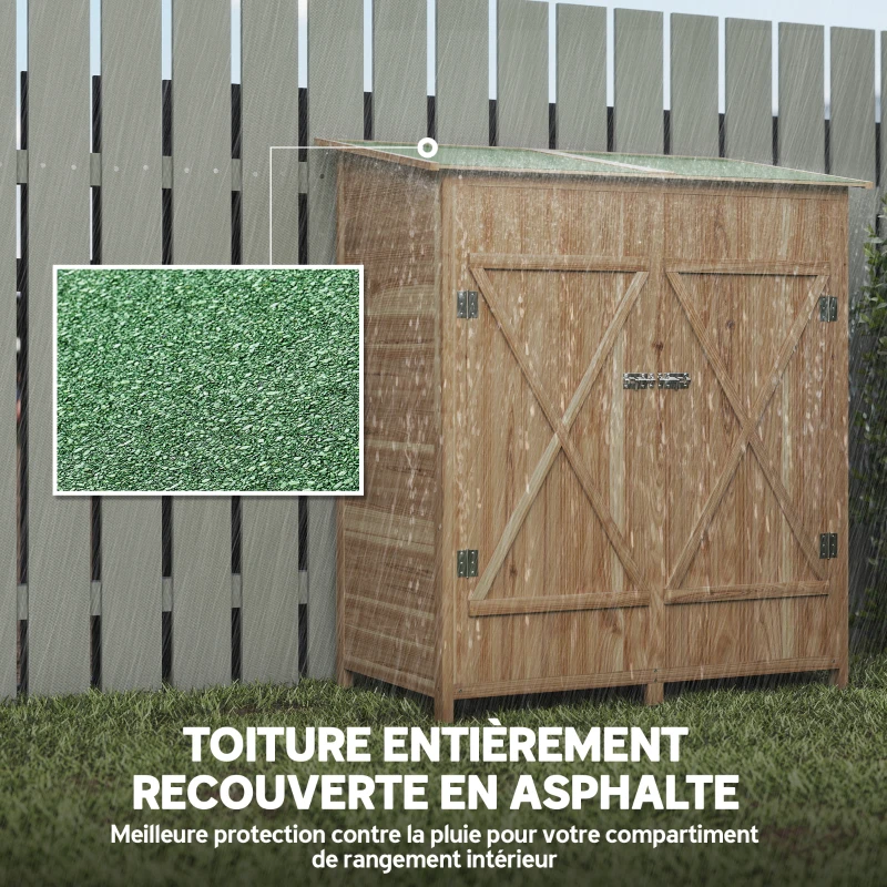 Outsunny Abri de jardin en bois armoire de jardin en bois avec table, toit en asphalte, 140 x 75 x 157 cm, effet bois naturel