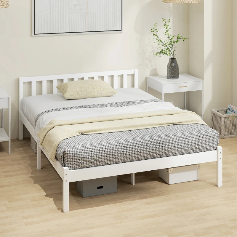 HOMCOM Estrutura de Cama em Madeira Maciça 140x190 cm Cama de Solteiro com Cabeceira e Estrado de Ripas Robusto para Crianças e Adultos