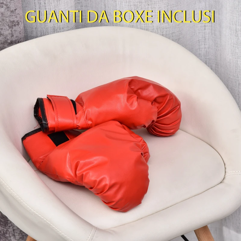 HOMCOM Punching Ball ad Altezza Regolabile con Guanti Boxe, in Acciaio, Finta Pelle e PE, Ø48x136-154 cm, Nero e Rosso