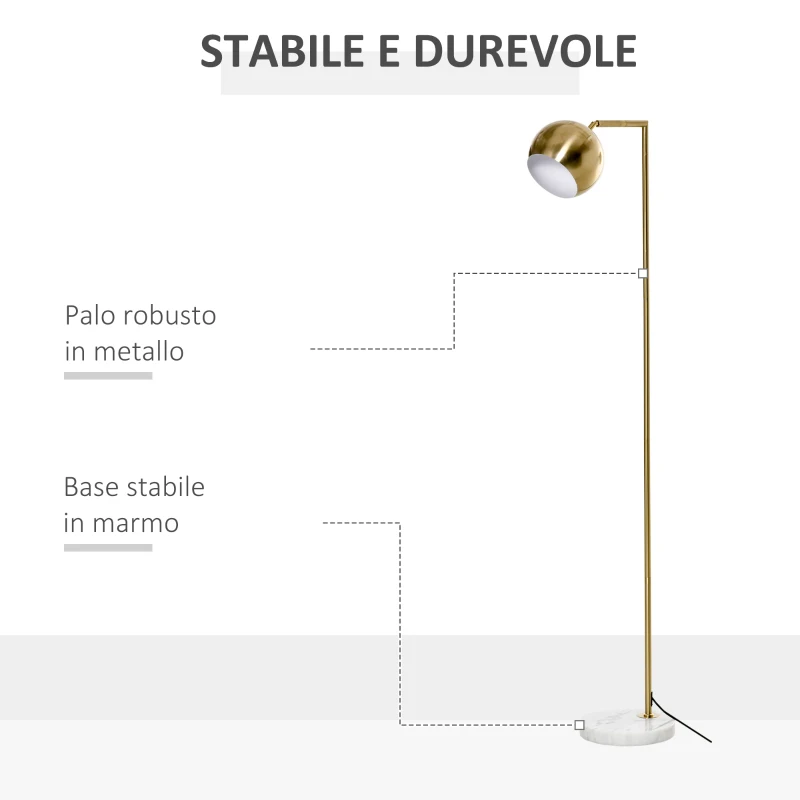 HOMCOM Lampada da Terra Moderna con Paralume Regolabile in Stile Vintage Compatibile con E27 40W - Oro