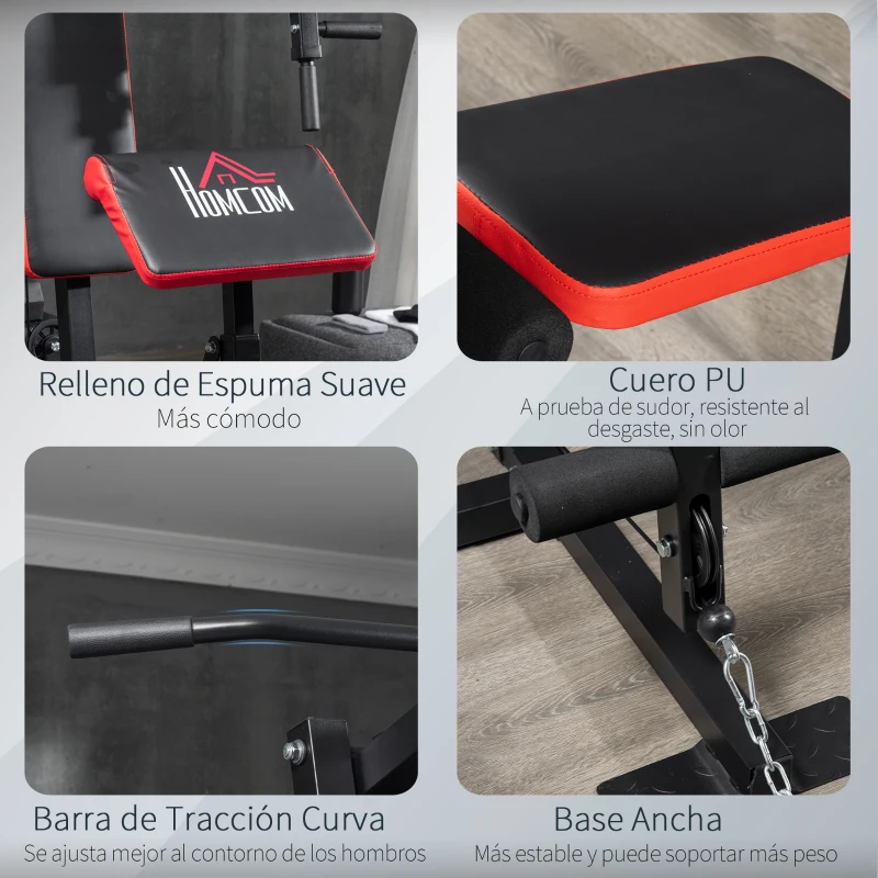 HOMCOM Máquina de Musculación con Pesas Ajustables de 65 kg Prensa de Pecho y Piernas Polea 135x103x210 cm Negro