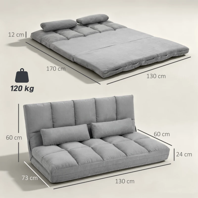 HOMCOM Canapea de Podea, Pliabila 130 cm, Perfect pentru Familie, Gri(m-3)