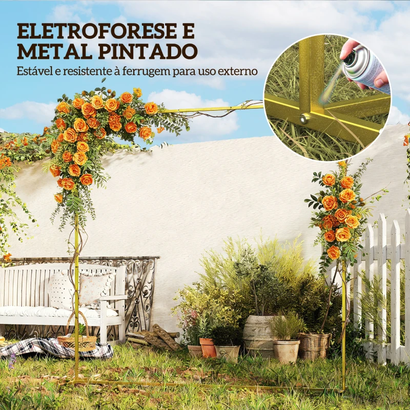 Outsunny Arco de Jardim para Rosas em Metal Arco de Casamento Resistente às Intempéries para Decoração de Pátio 200x40x200 cm Dourado