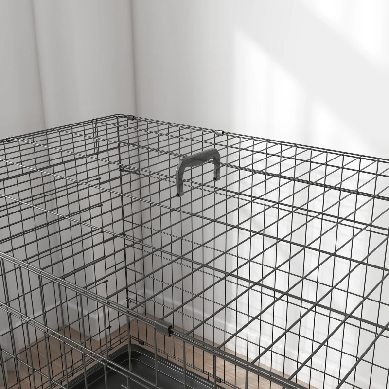 PawHut Jaula para Perros Plegable Transportín para Perros con 2 Puertas Bandeja Extraíble y Asa 121x76,5x81 cm Negro