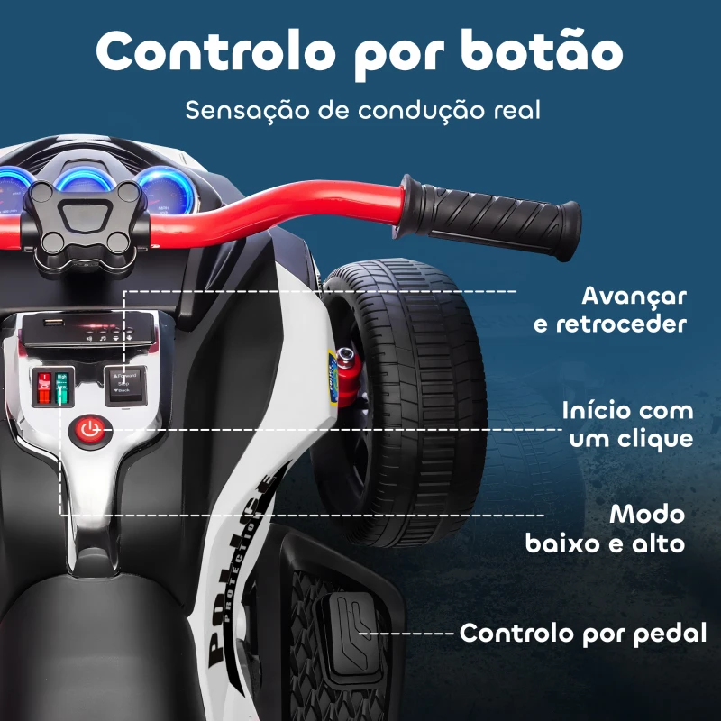 AIYAPLAY Quadricilo Elétrico para Crianças 12V com 2 Motores Velocidade até 5 km/h 3 Rodas Faróis Buzina Música 113x74x63 cm Preto e Branco