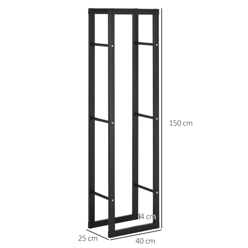 HOMCOM Soporte para Leña de Metal Estante de Leña Leñero de Exterior para Interior y Exterior Carga 100 kg 40x25x150 cm Negro