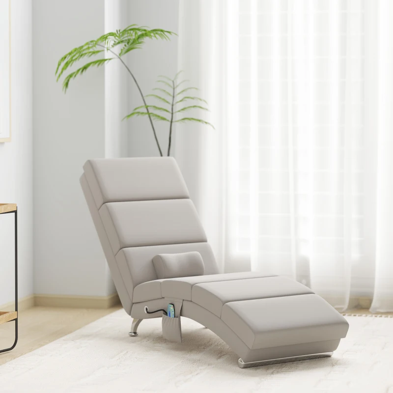 HOMCOM Relaxfauteuil Massagestoel met Verwarming Chaiselongue met Afstandsbediening en Kussen, Linnenlook, Creme
