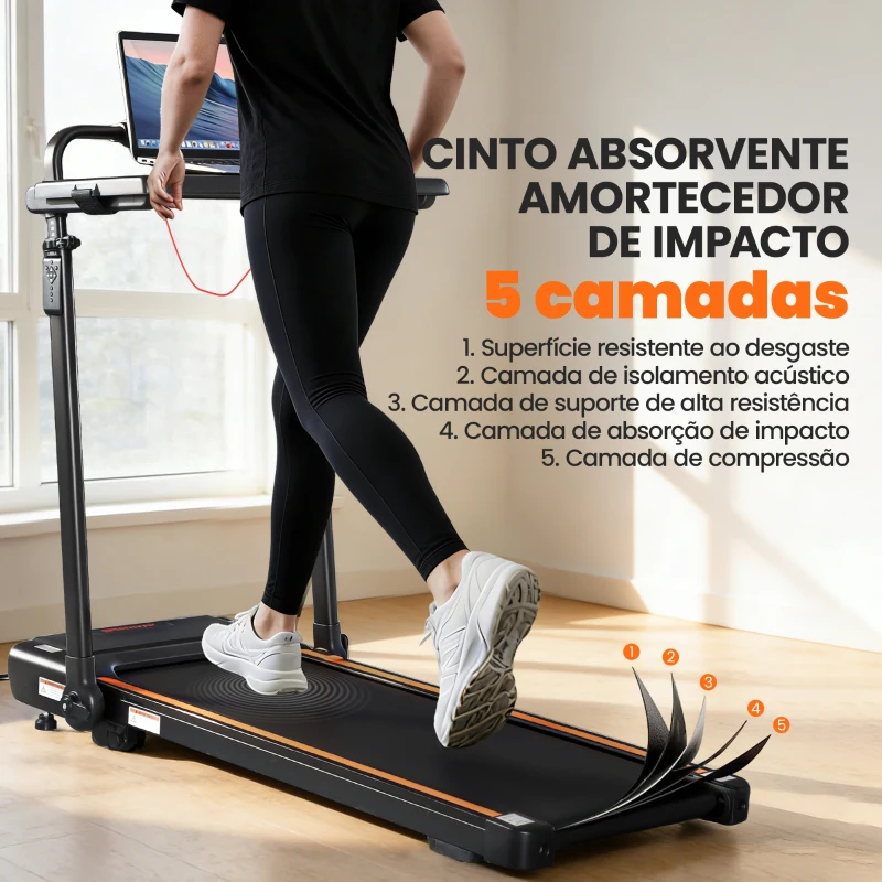 SPORTNOW Passadeira Dobrável Elétrica 2.5HP com Secretária Destacável e Guiador Ajustável em Altura 1-12 km/h Ecrã LED 125x70x102-111 cm Preto