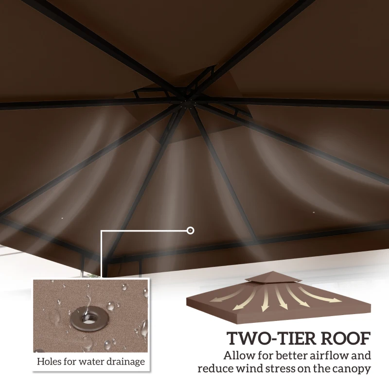 Outsunny 3 x 3 m Gazebo Canopy Roof Top Replacement Cover - Spare Part, Coffee TOP COVER ONLY(m-4)