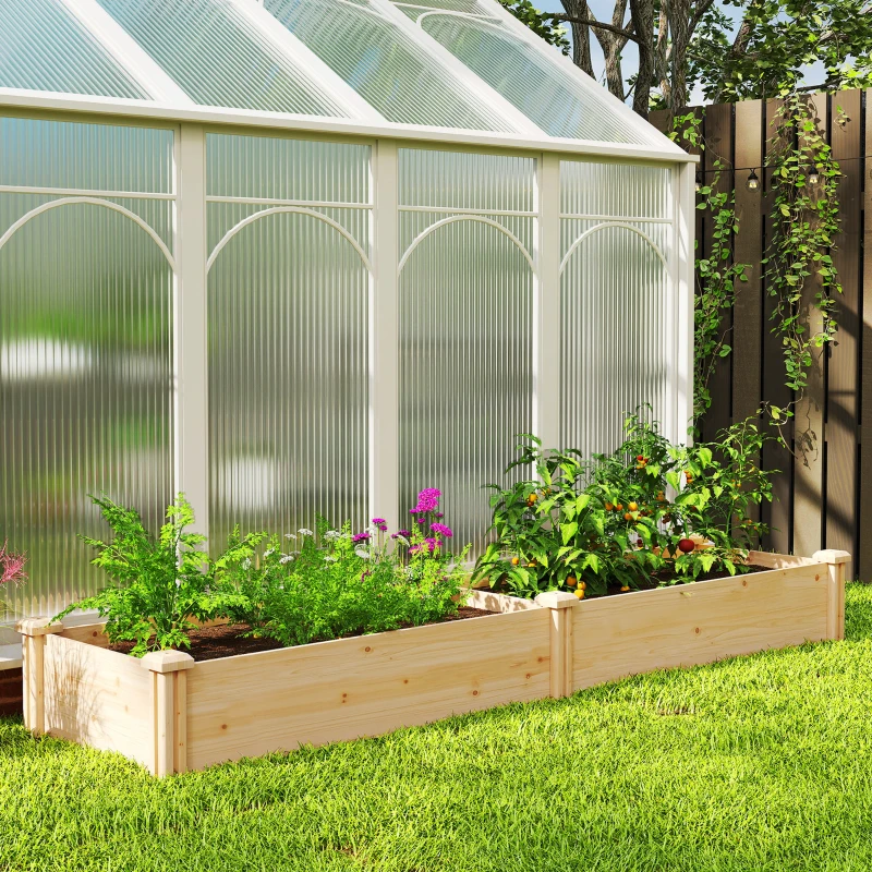 Outsunny Houten hoogbed, plantenbak met scheidingswand en open bodem, tuinbed 235 x 66 x 26 cm natuurlijk hout