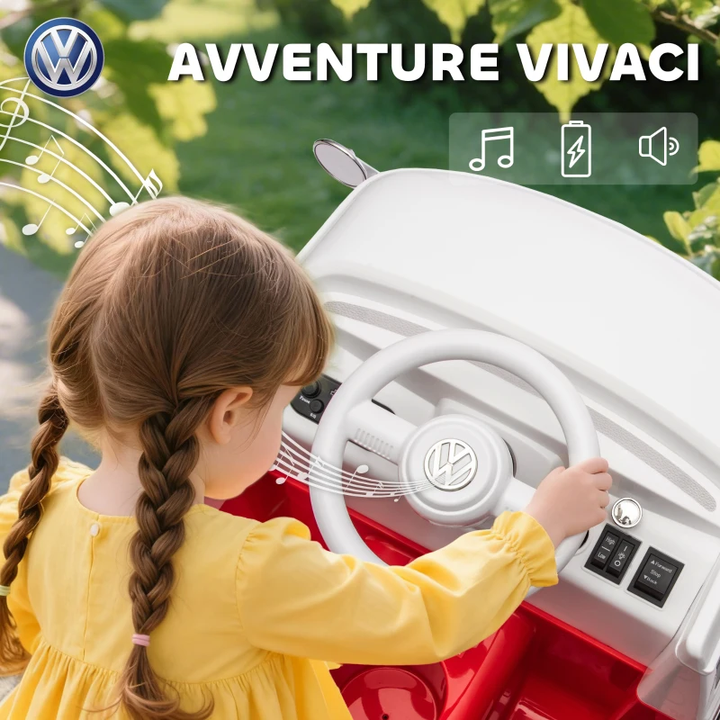AIYAPLAY Auto Elettrica per Bambini Licenza Volkswagen T1 con Lettore MP3, in Metallo e PP, 89x49x41.5 cm, Rosso