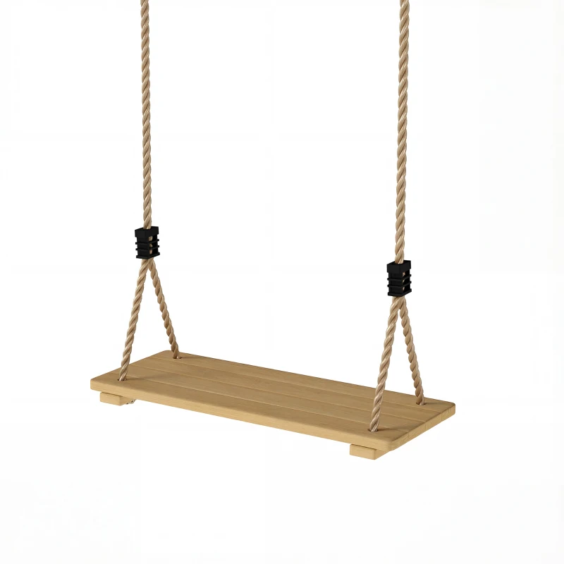 AIYAPLAY Wooden Swing Seat, Kids Swing Set with Adjustable Rope and Tree Straps, Outdoor Playground Playset for Kids