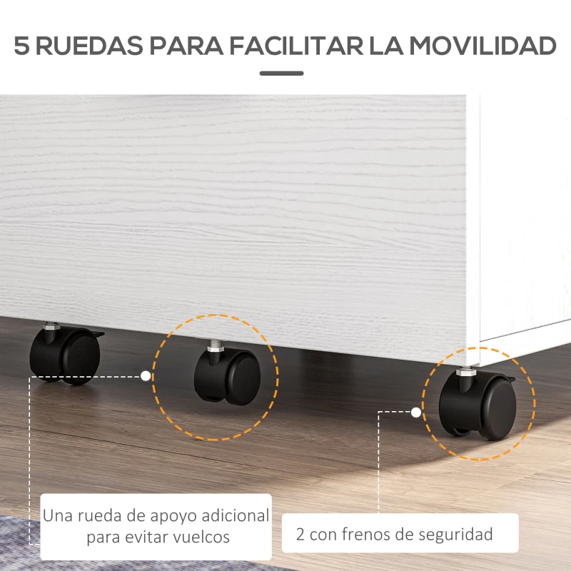 HOMCOM Cajonera de Escritorio con 2 Cajones Ruedas Archivador Móvil para Archivos A4 o Cartas 39,5x39x58,5 cm Blanco
