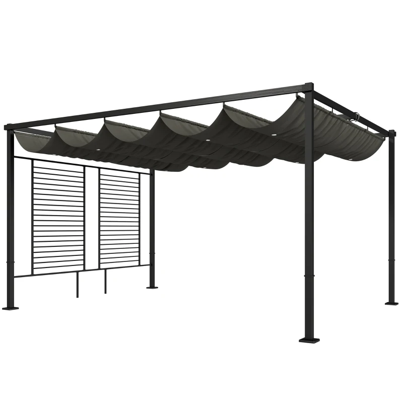Outsunny Pergola 3,87 x 2,97 m couverture de terrasse avec toit coulissant, 2 panneaux d'intimité, UV 50+, gris foncé