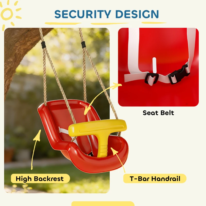 AIYAPLAY Babyschaukel verstellbar Mitwachsend Babysitz mit Rückenlehne, Sicherheitsgeländer, für Kinder von 9-36 Monaten, Rot