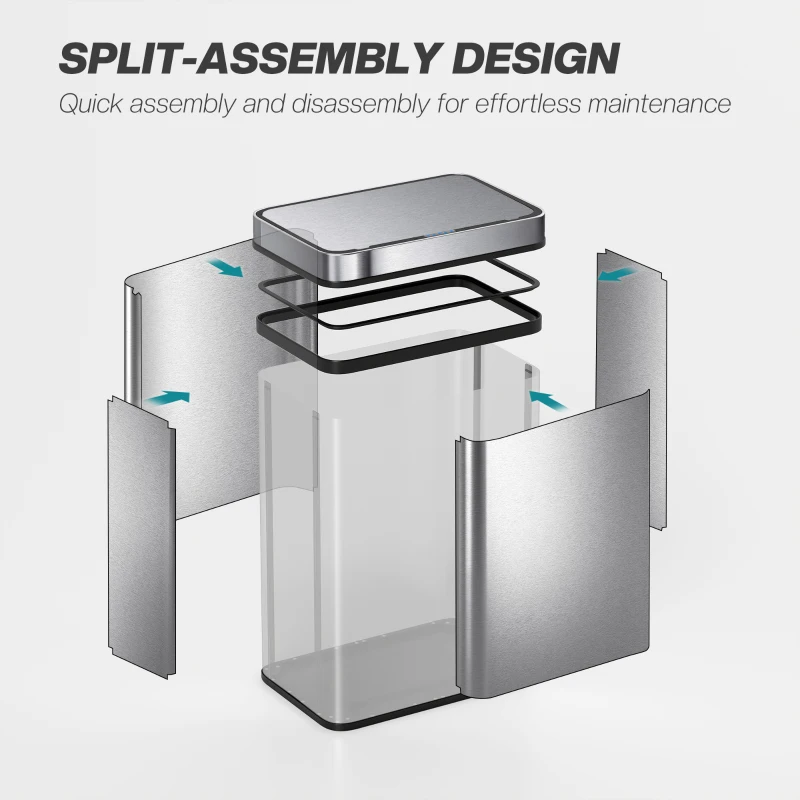 HOMCOM Lixeira com Sensor 50 L Tampa Automática Aço Inoxidável Uso Versátil Cor Prata