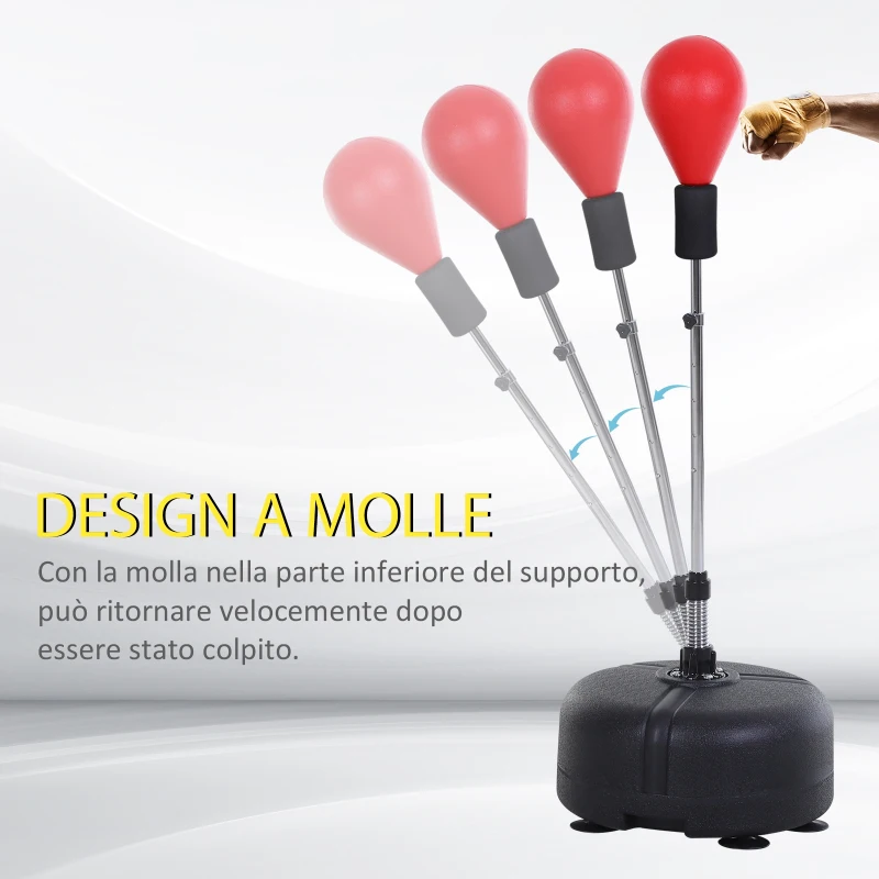 HOMCOM Punching Ball ad Altezza Regolabile con Guanti Boxe, in Acciaio, Finta Pelle e PE, Ø48x136-154 cm, Nero e Rosso
