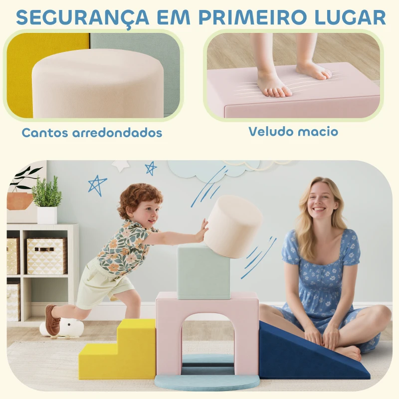 AIYAPLAY Conjunto de 8 Blocos de Espuma para Crianças com Capas de Veludo Laváveis para Escalar e Rastejar Multicor